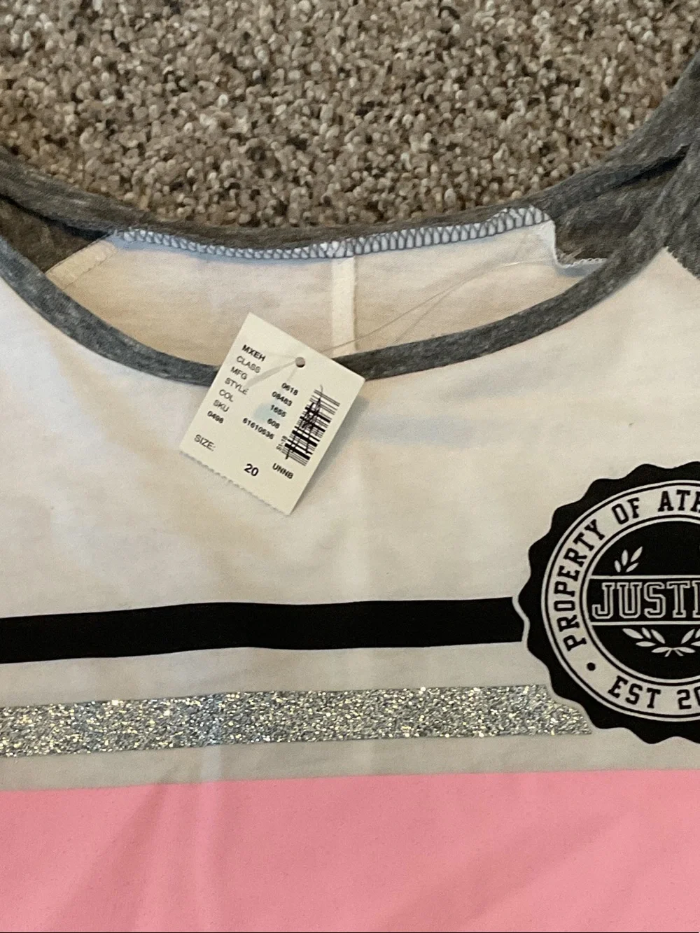 Justice White, Pink & Gray Long Sleeve Raglan Top